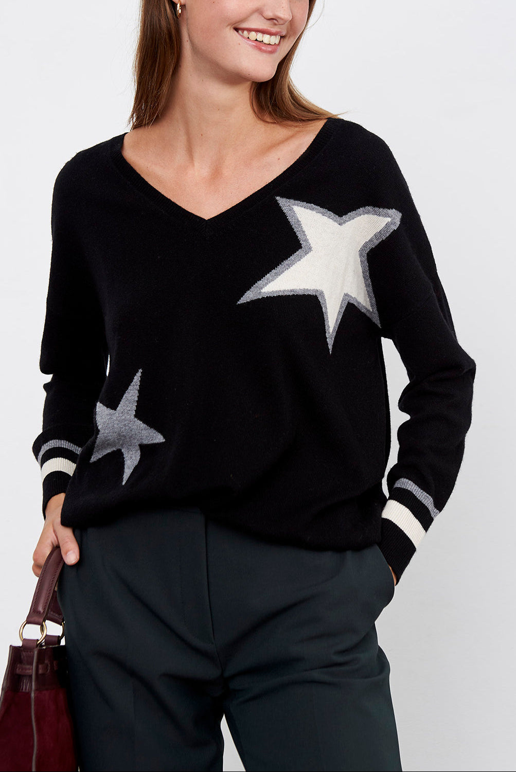 SIDONY - Pull V en laine Faume - seconde main