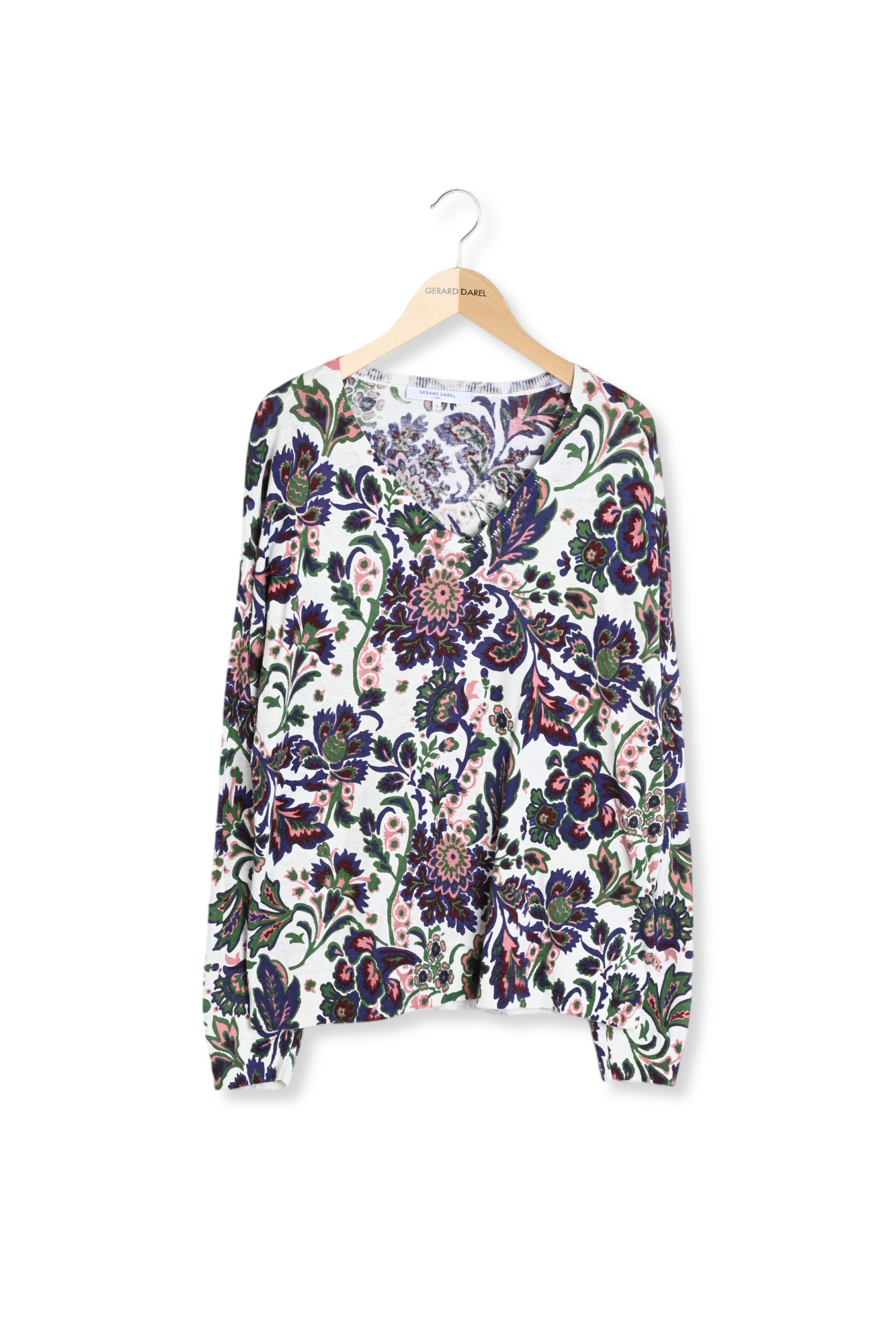 Pull V lin et coton imprimé - LYLOU Faume - seconde main