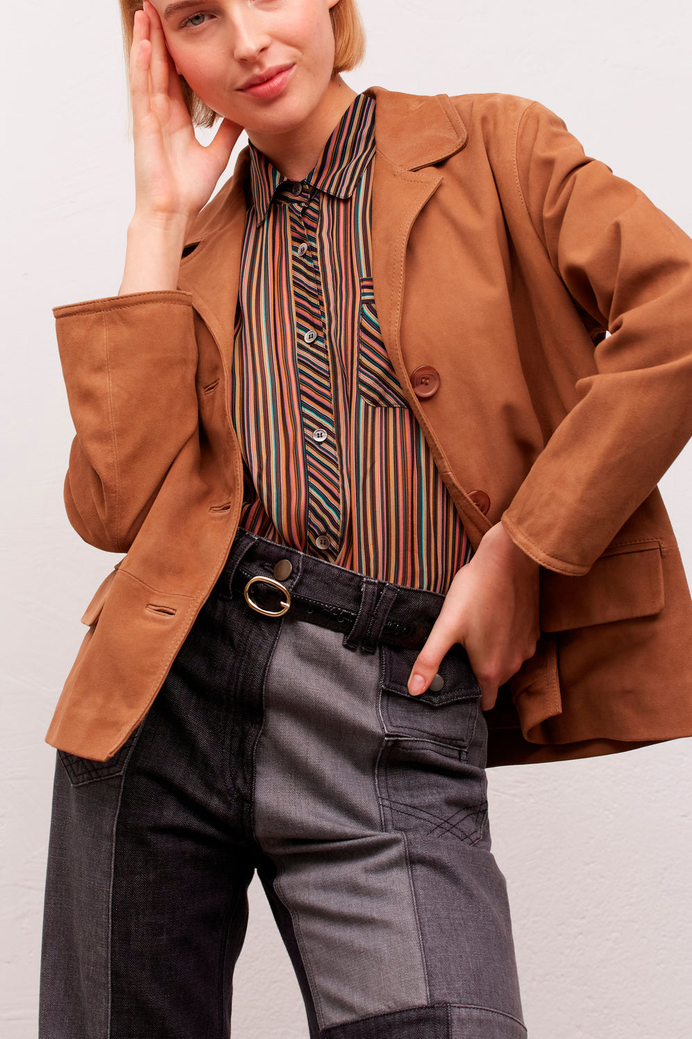 REVA - Veste en cuir de chèvre velours Faume - seconde main