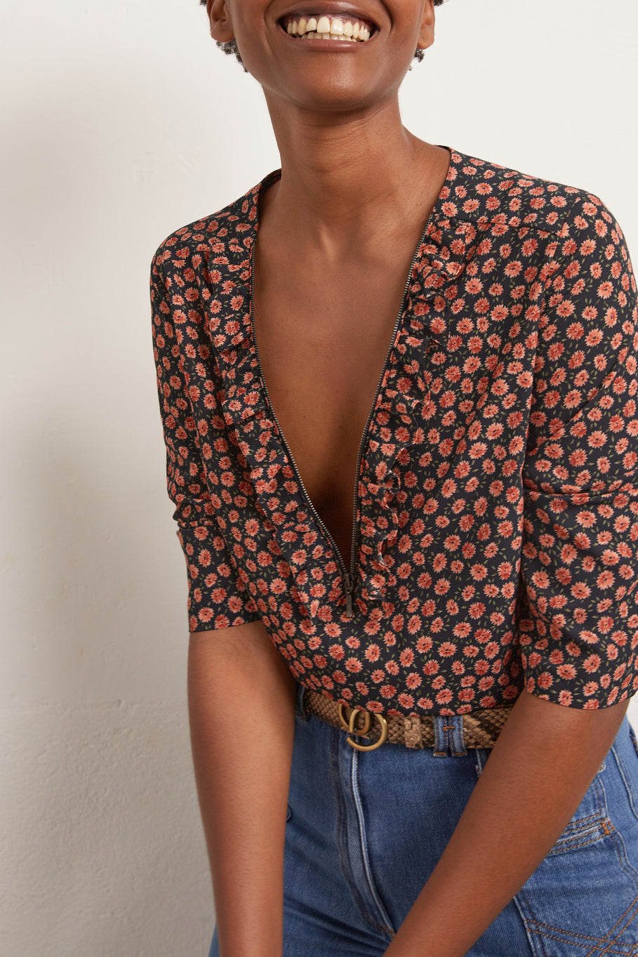Ana - Blouse fleurie volantée Faume - seconde main