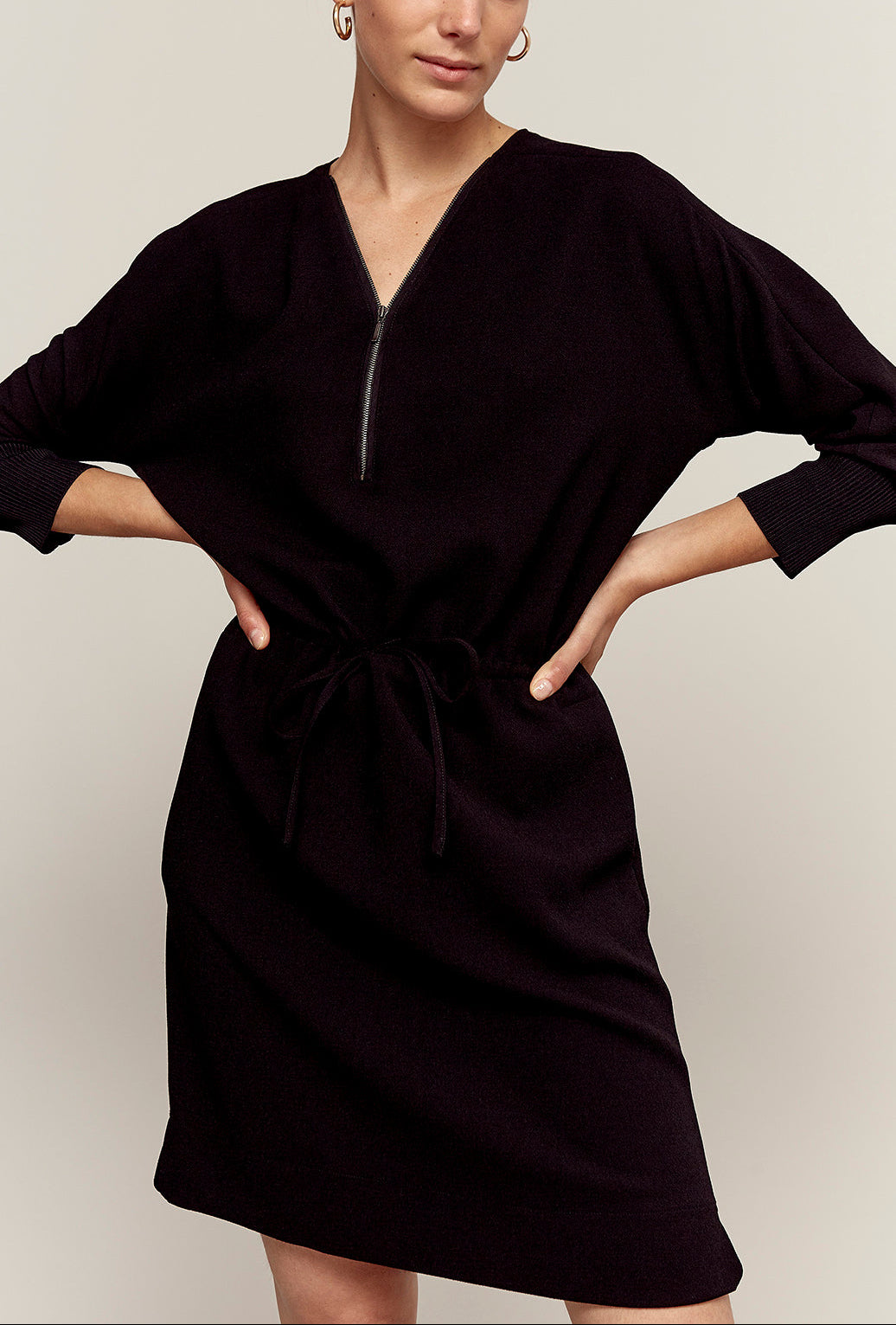DONNA - Robe ceinturée en crêpe Faume - seconde main