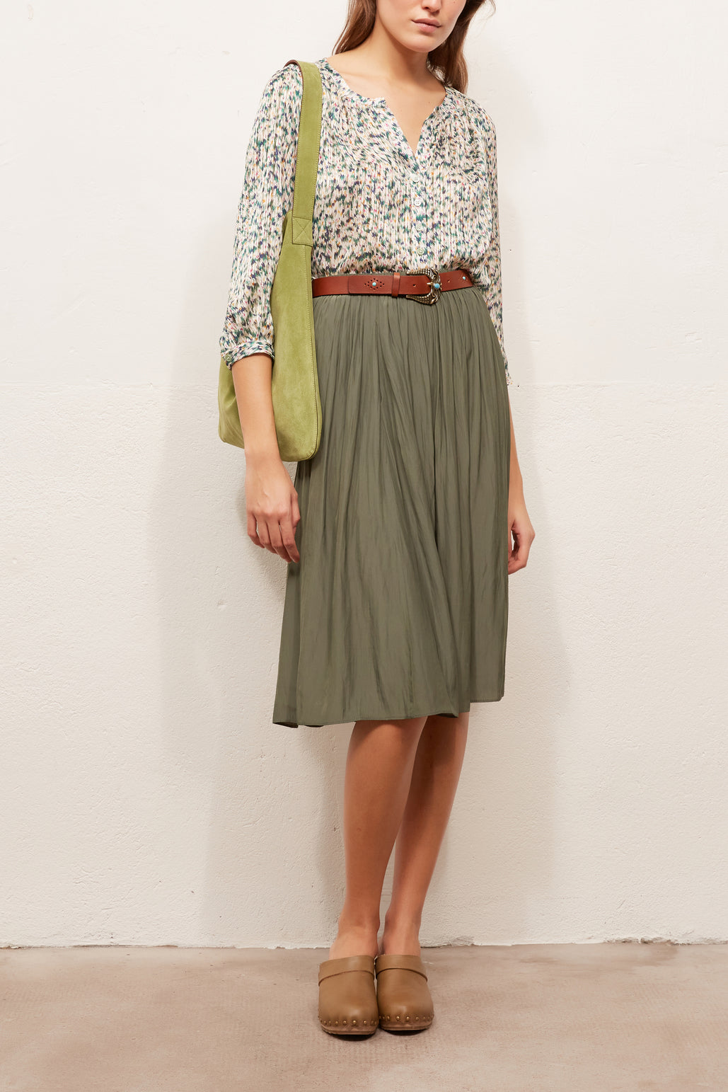 LISA - Jupe midi en satin de polyester Faume - seconde main