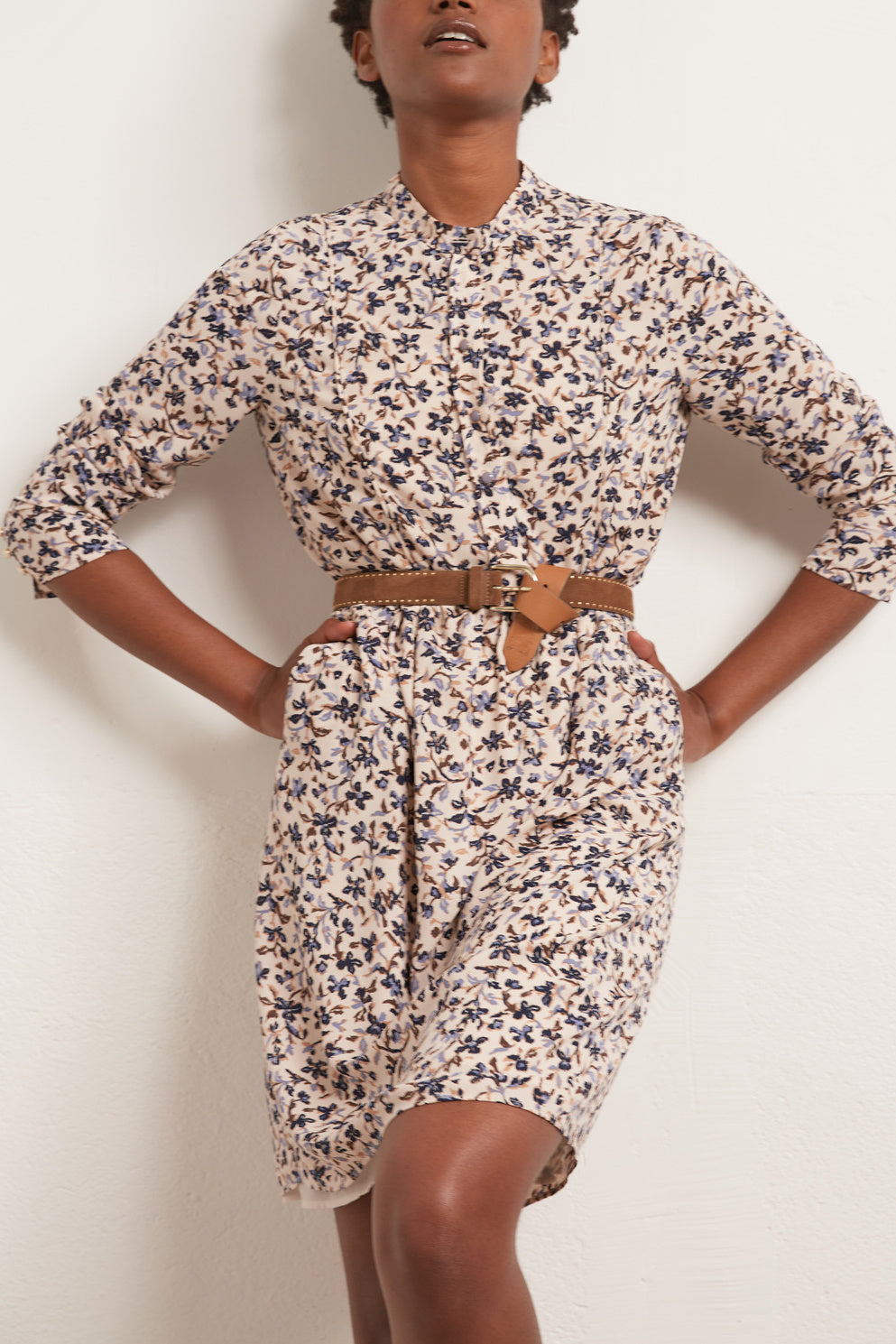 Robe en crêpe léger à imprimé floral Faume - seconde main