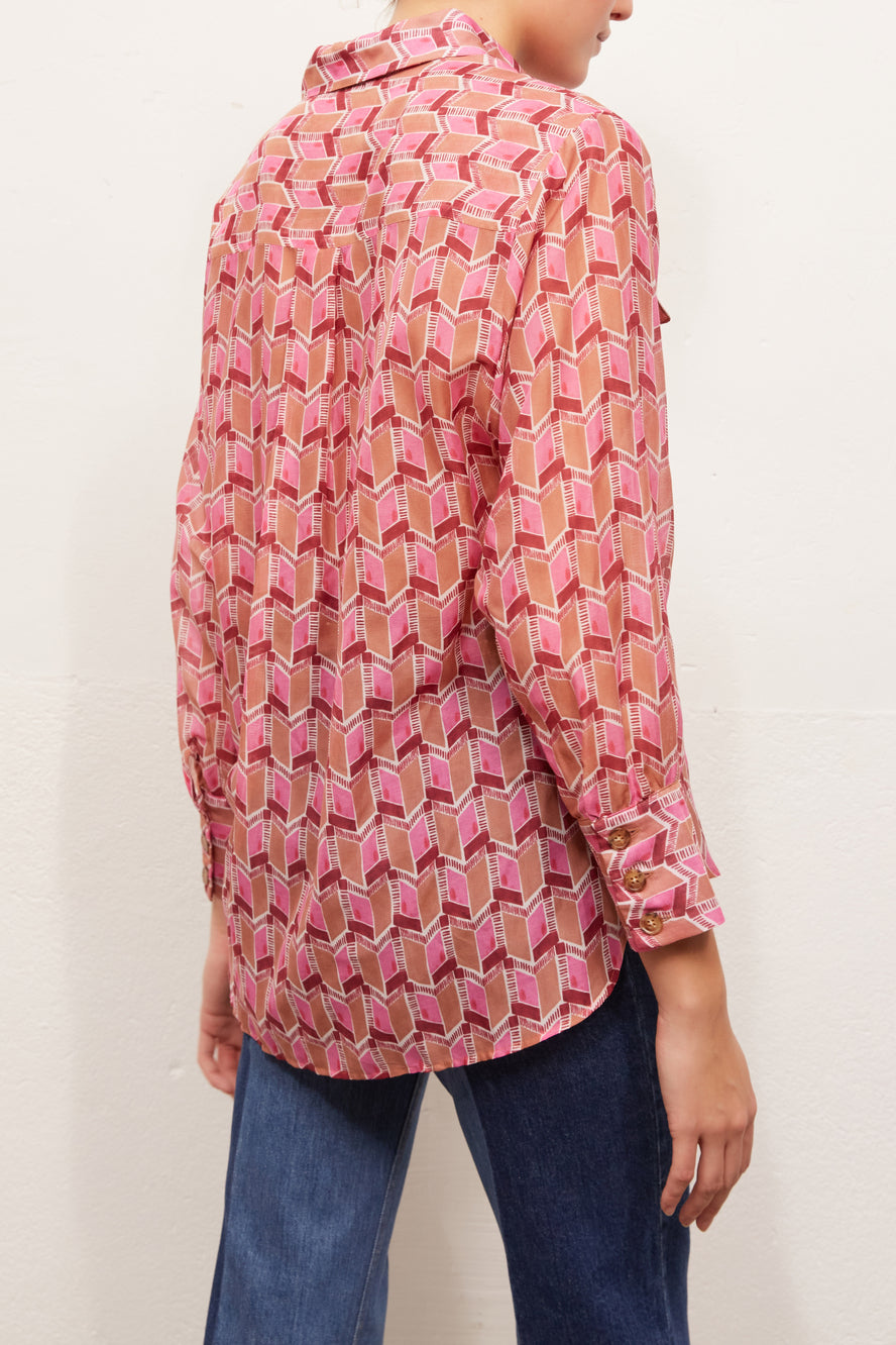 NAIS - chemise imprimée en coton et soie Faume - seconde main