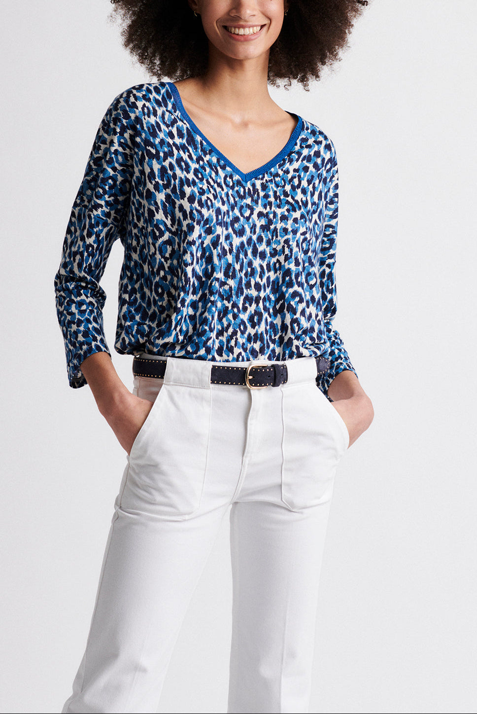 JANA - Tee-shirt manches longues à imprimé animalier en lin Faume - seconde main
