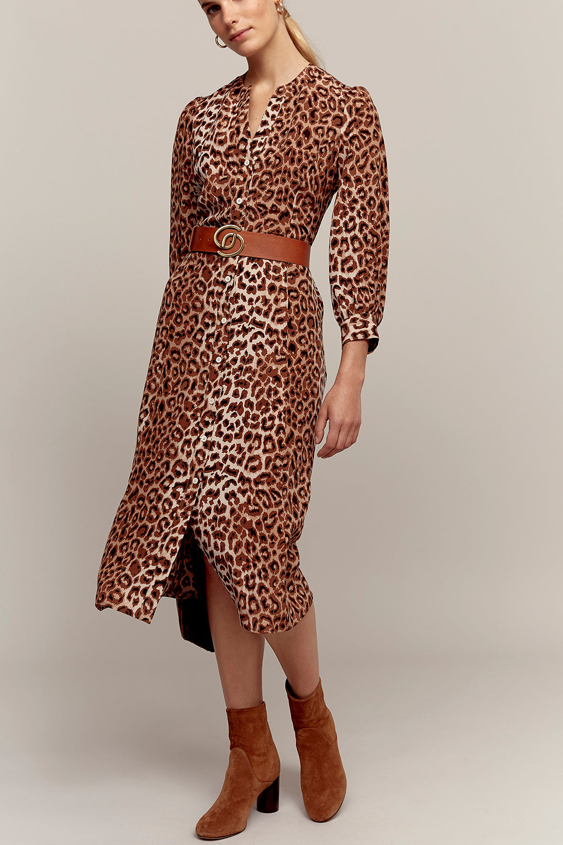 DARIELLE - Robe léopard en soie Faume - seconde main