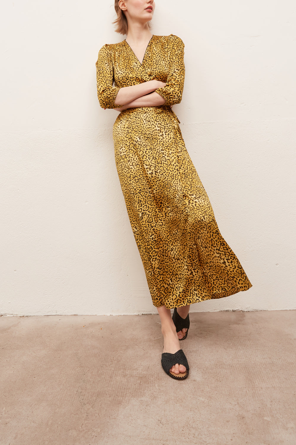 SATYA - Robe longue portefeuille en twill léopard Faume - seconde main