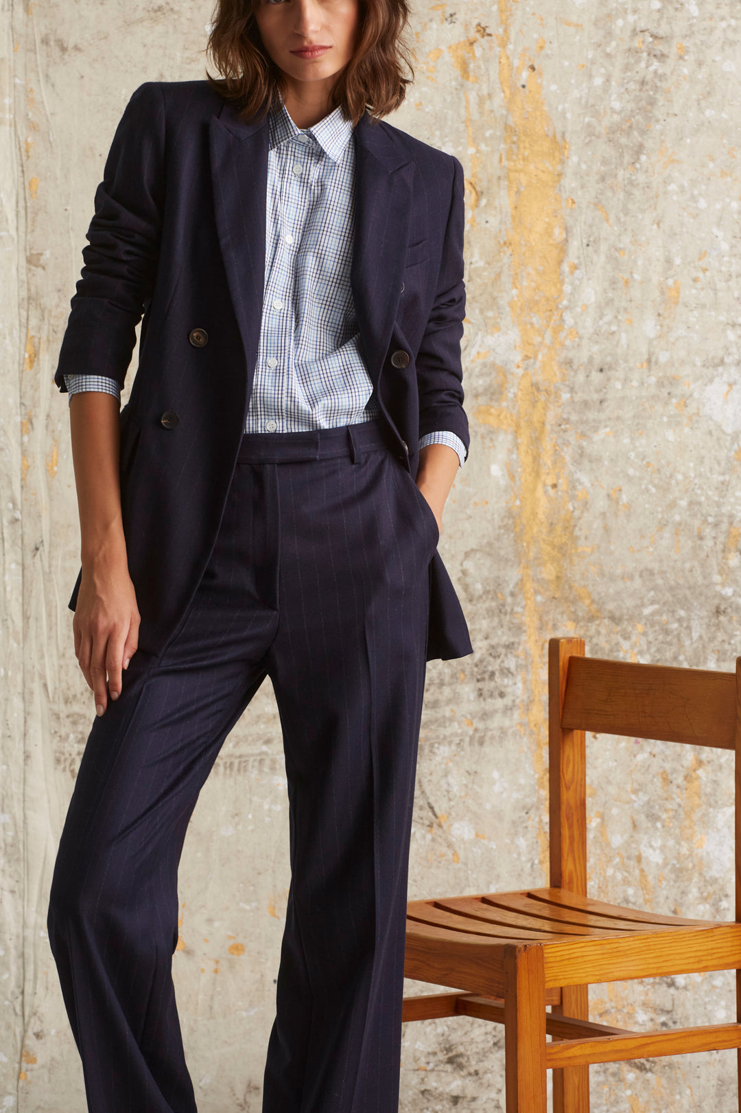 Veste croisée en drap de laine rayé - ÉTIENNE Faume - seconde main