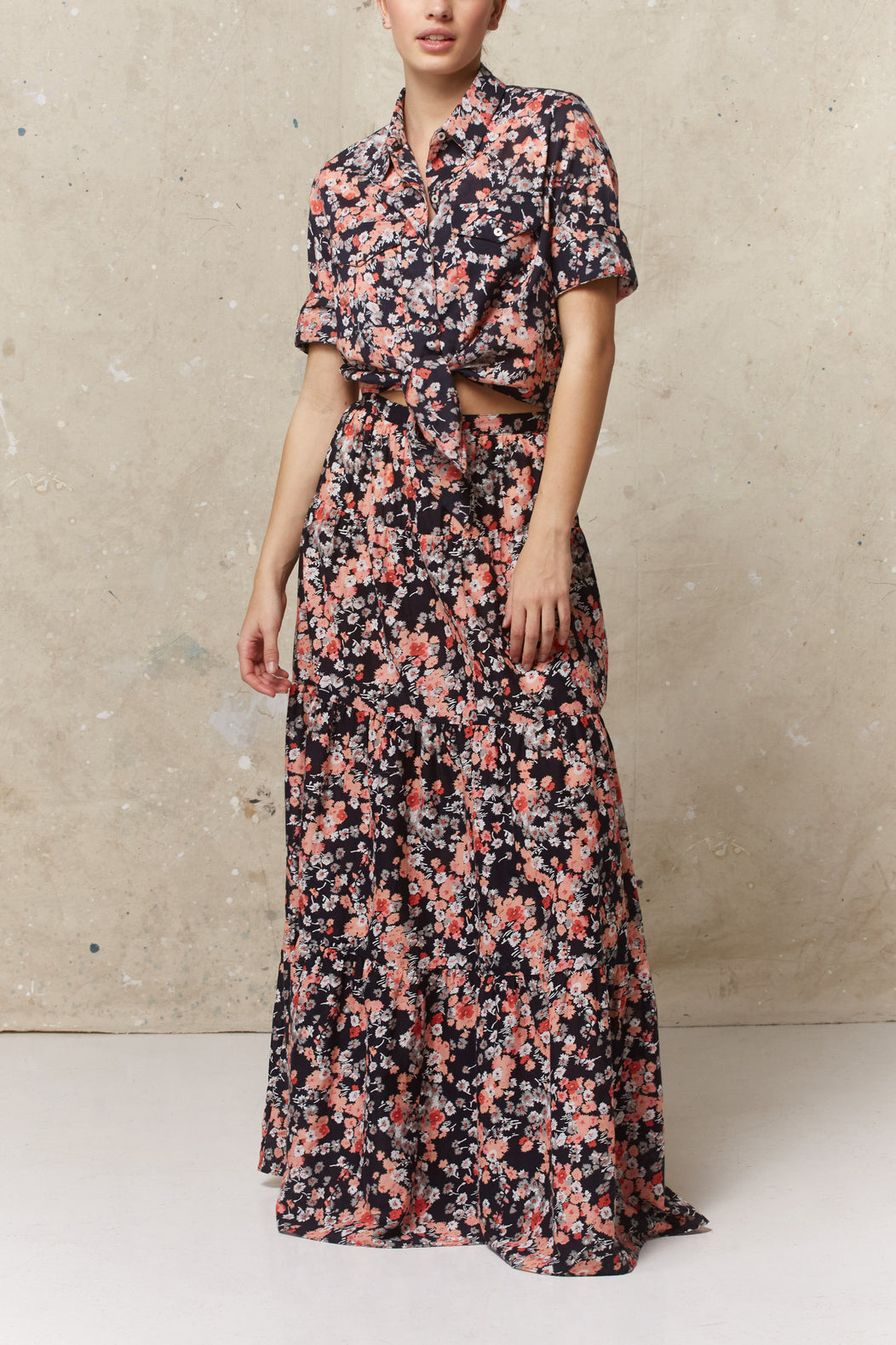 Jupe longue en coton à étages - BEATRICE Faume - seconde main