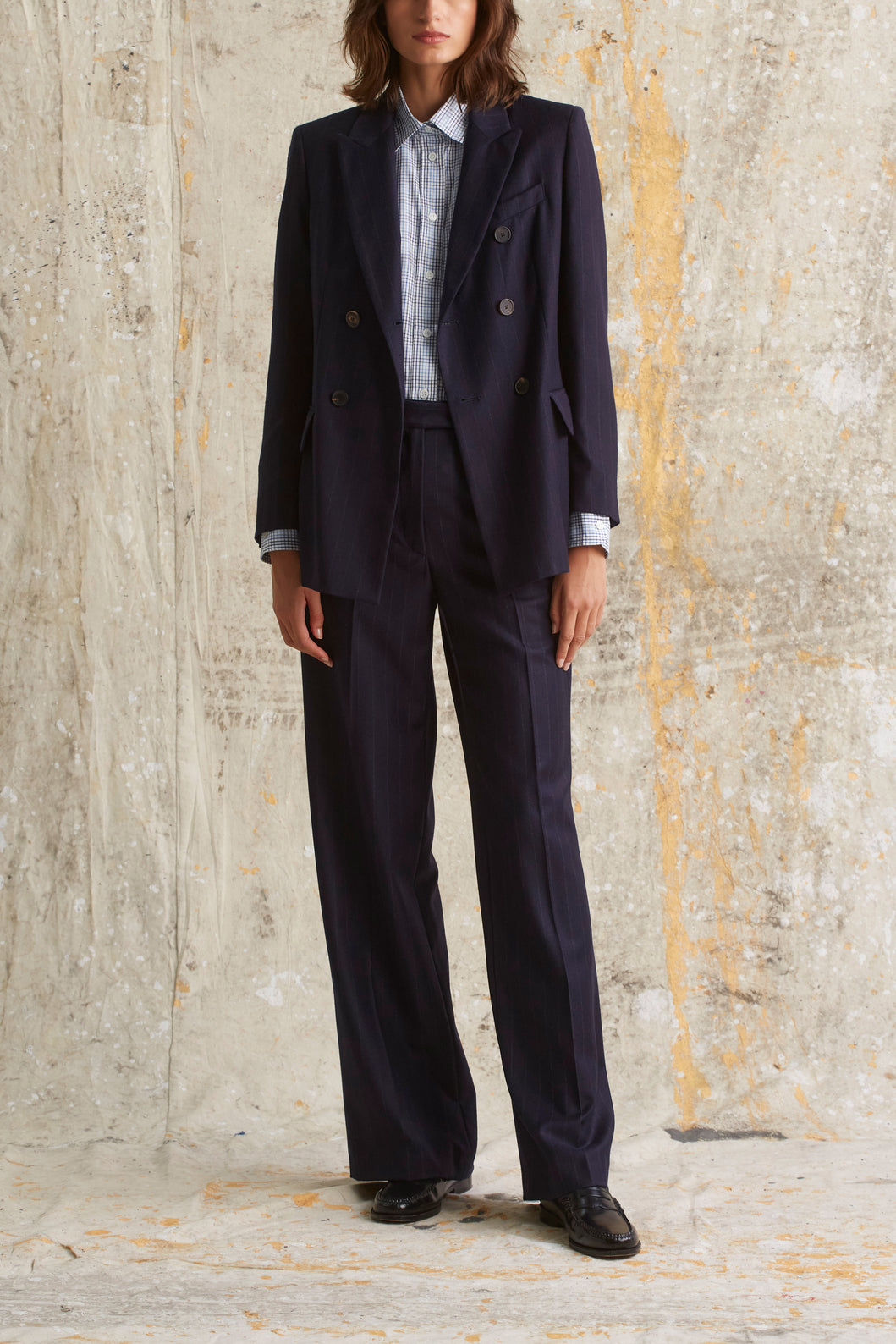 Veste croisée en drap de laine rayé - ÉTIENNE Faume - seconde main