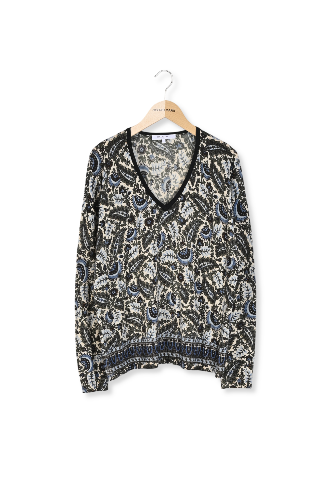 Pull V en laine fine imprimé cachemire - LLORYS Faume - seconde main