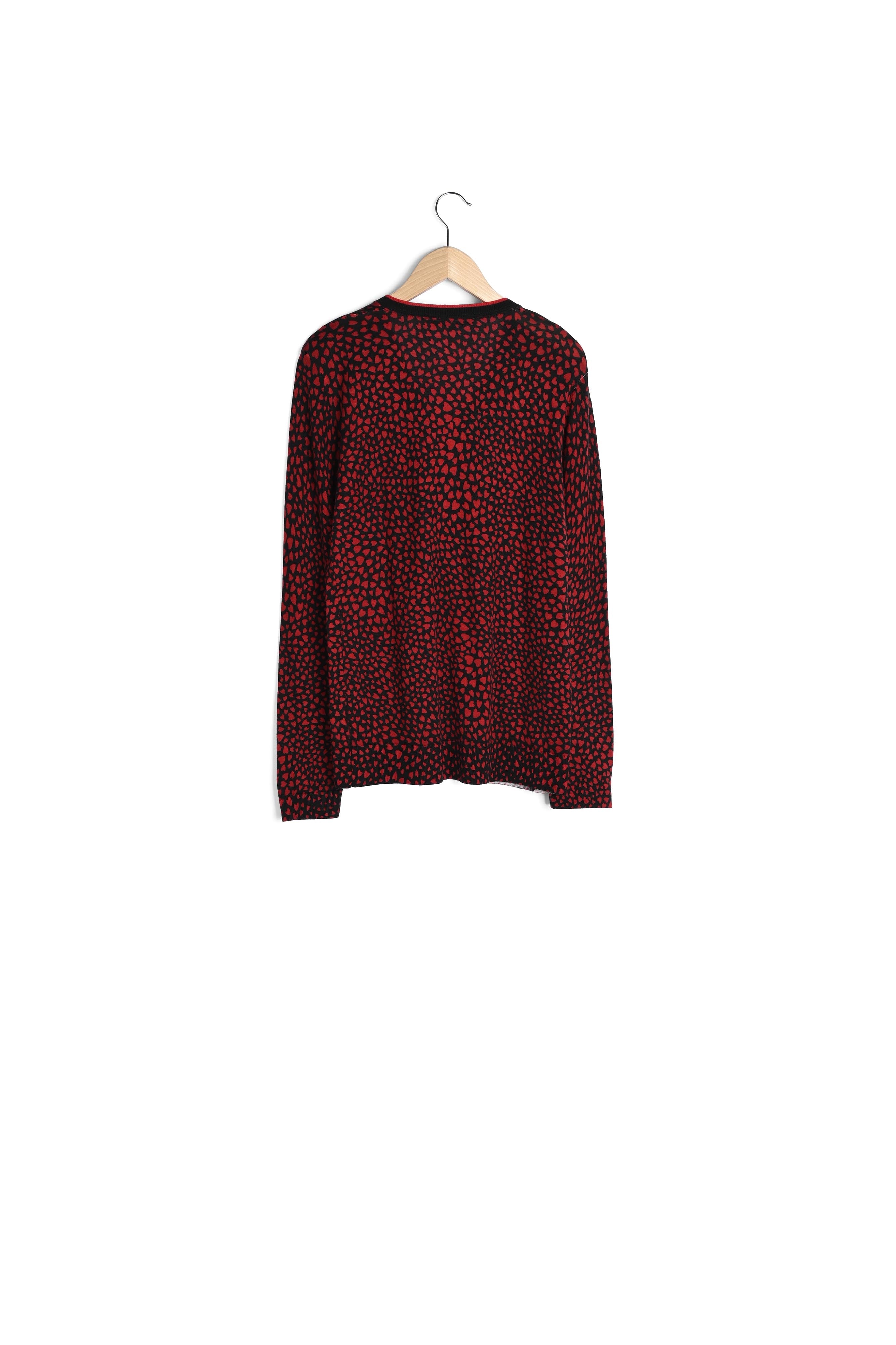 Pull V en laine fine à imprimé c½ur - DEA Faume - seconde main