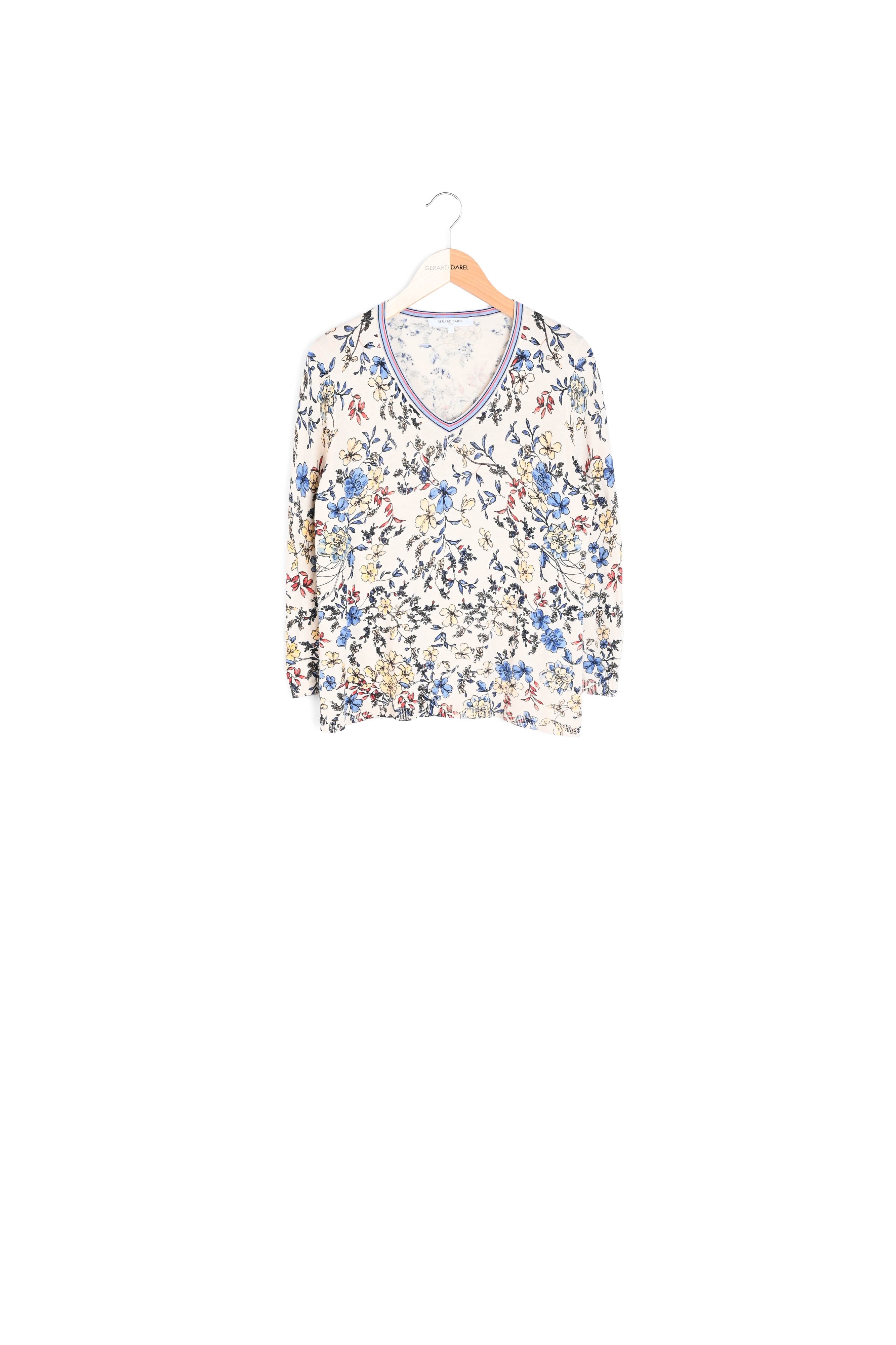 ESTELLE - Pull fin en coton et lin à imprimé floral Faume - seconde main