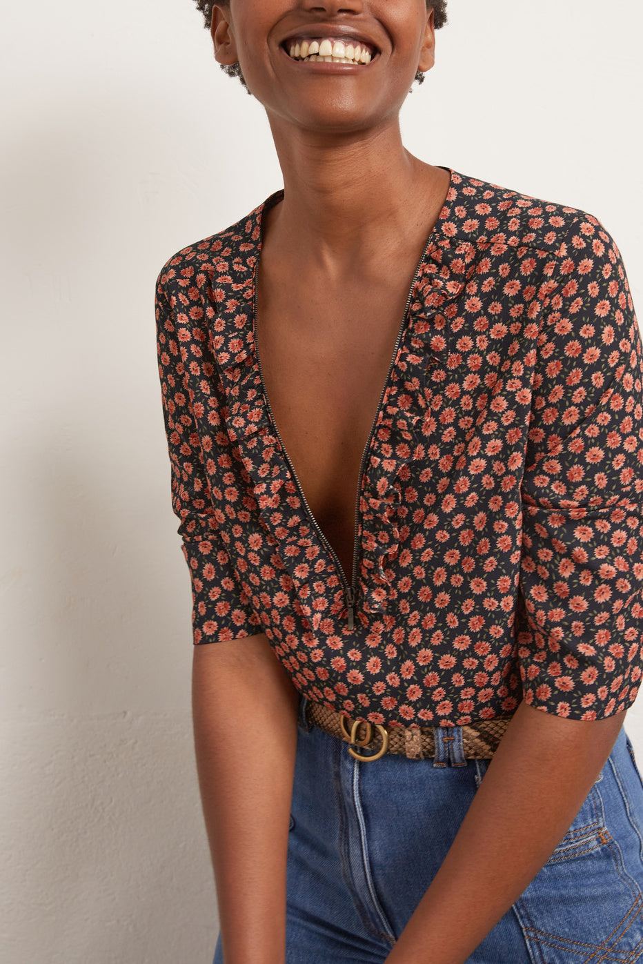 Ana - Blouse fleurie volantée Faume - seconde main
