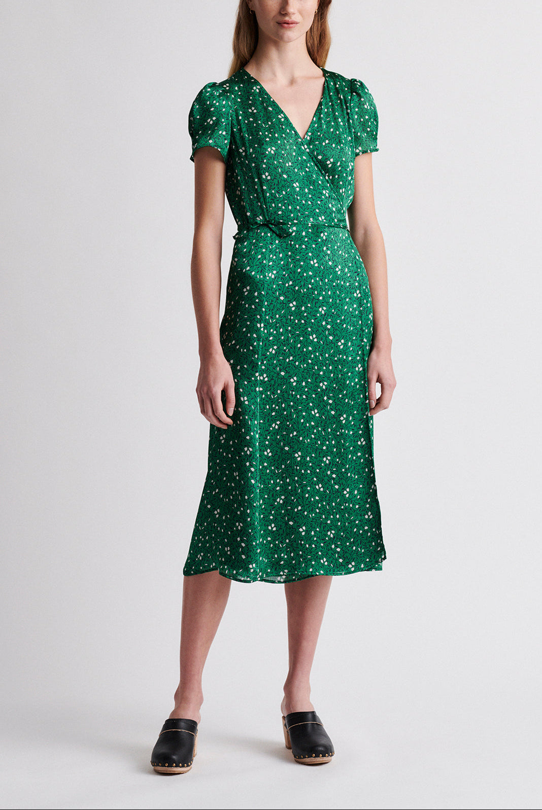 SARA - Robe portefeuille à imprimé floral Faume - seconde main