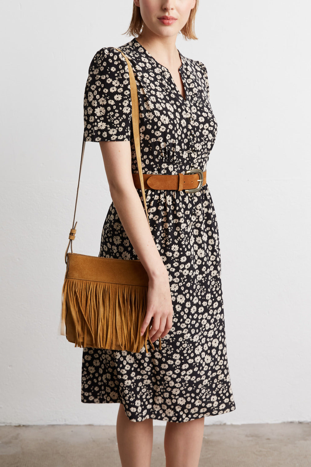 SALY - Robe midi en soie imprimé Faume - seconde main