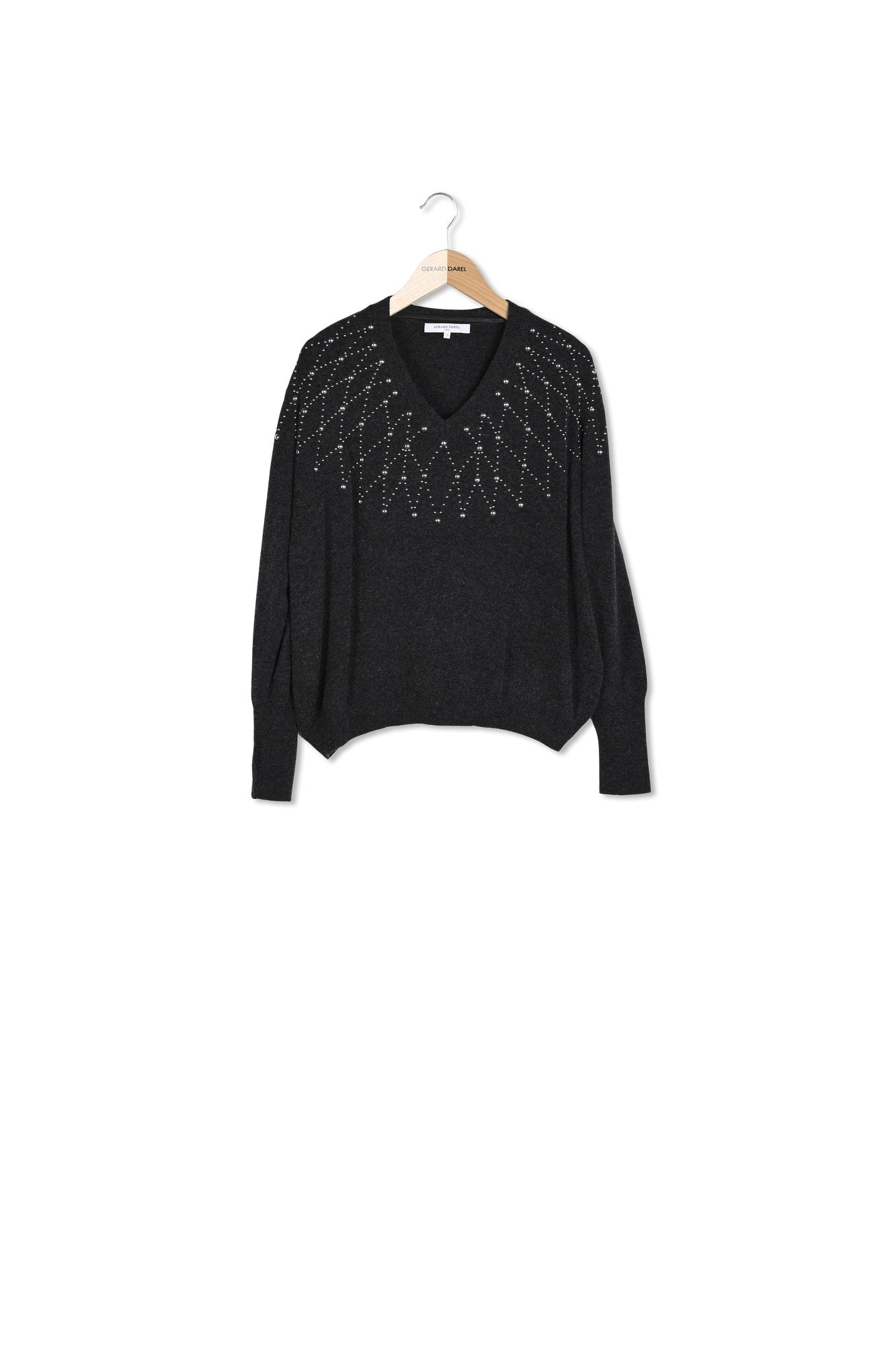 Pull V décoré d'un plastron bijou - LYAN Faume - seconde main