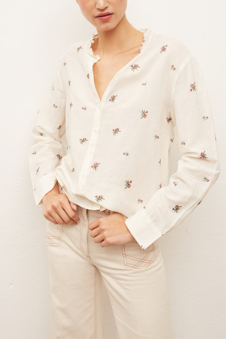 NEHEMIA - Chemise coton et lin avec broderies Faume - seconde main