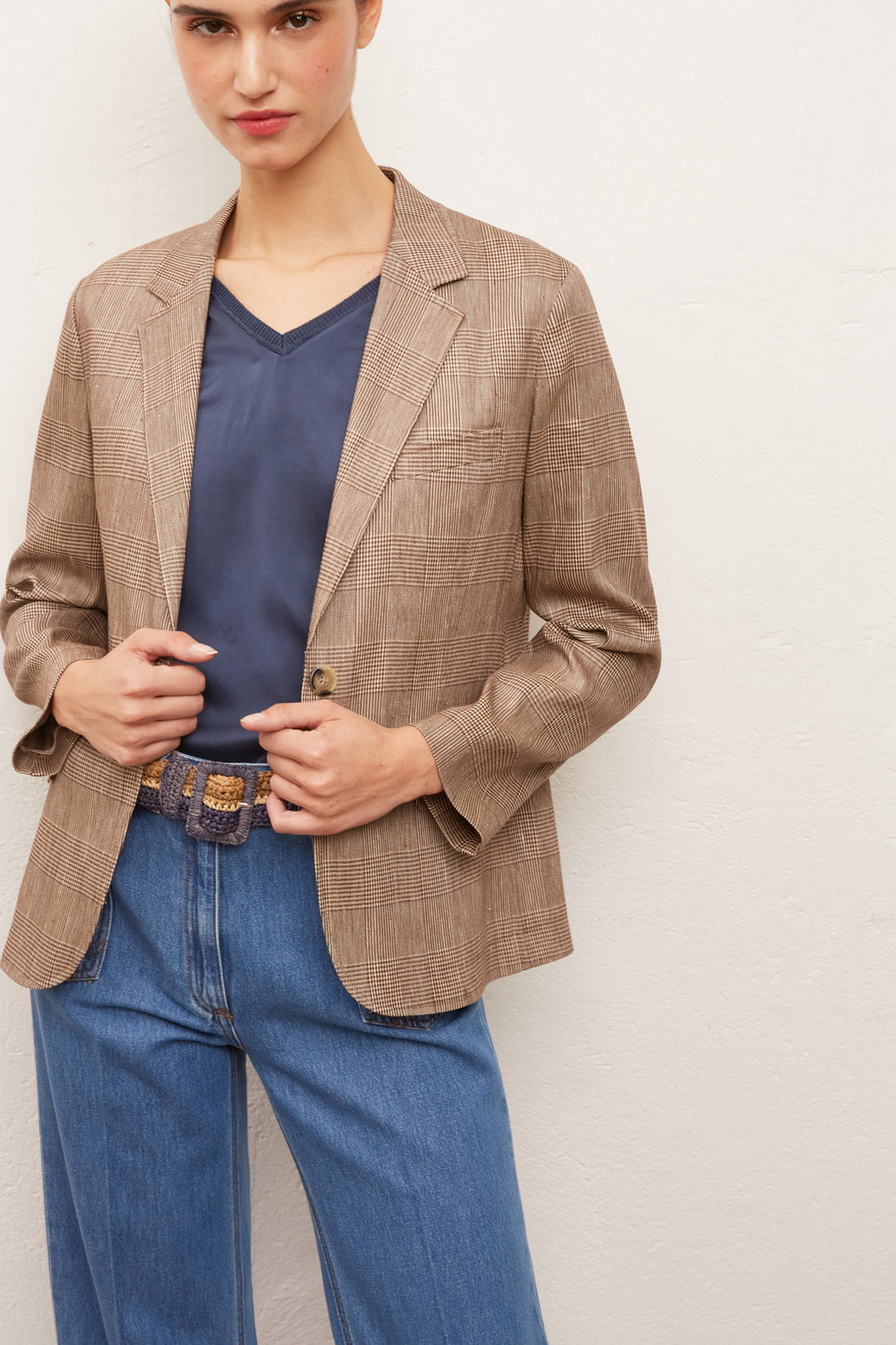 ALEXA - Veste de tailleur en lin imprimé prince de galles Faume - seconde main