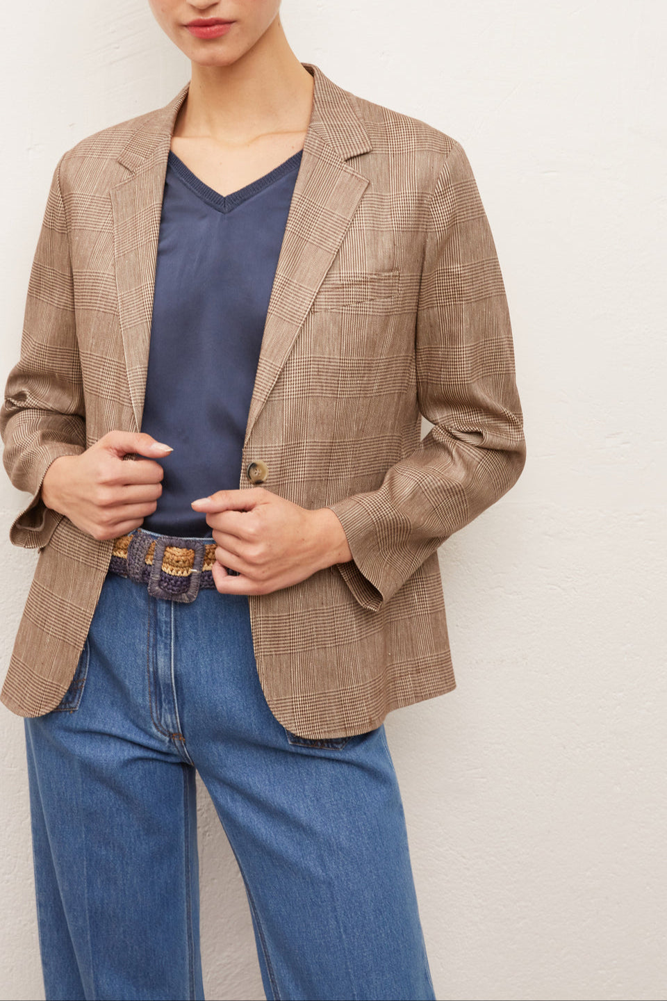 ALEXA - Veste de tailleur en lin imprimé prince de galles Faume - seconde main