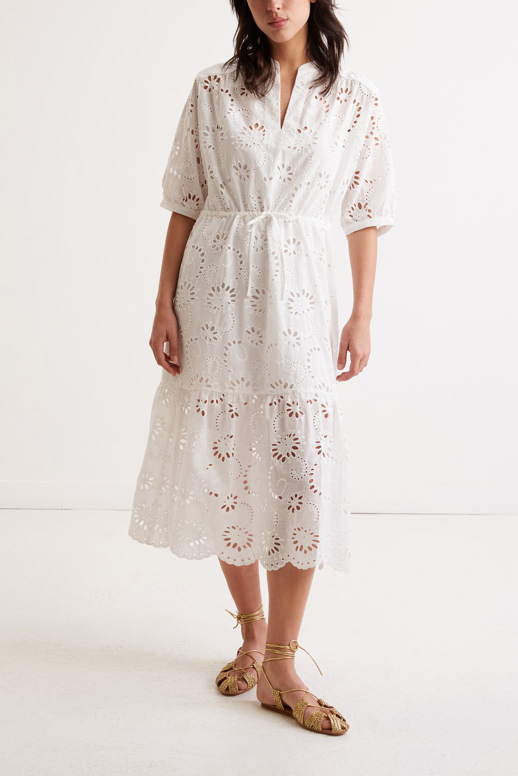 Robe mi-longue brodée - JINNY Faume - seconde main