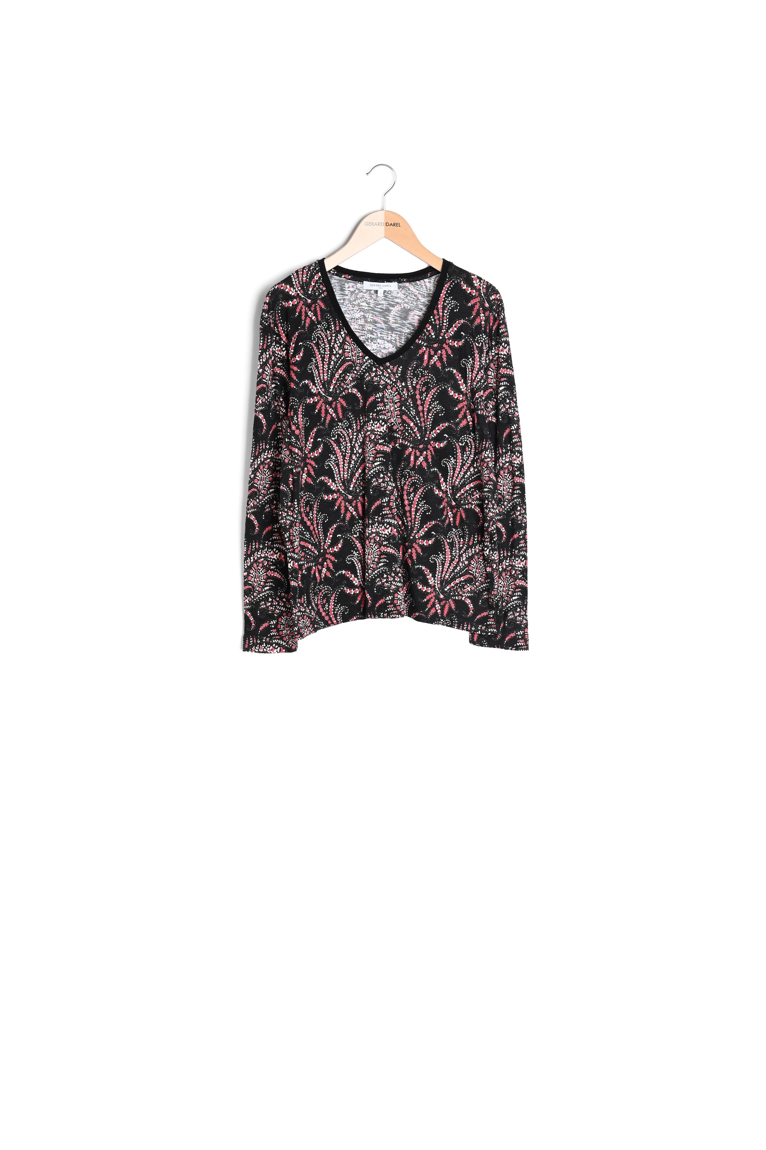 T-shirt imprimé à col V et manches longues - ADELINA Faume - seconde main