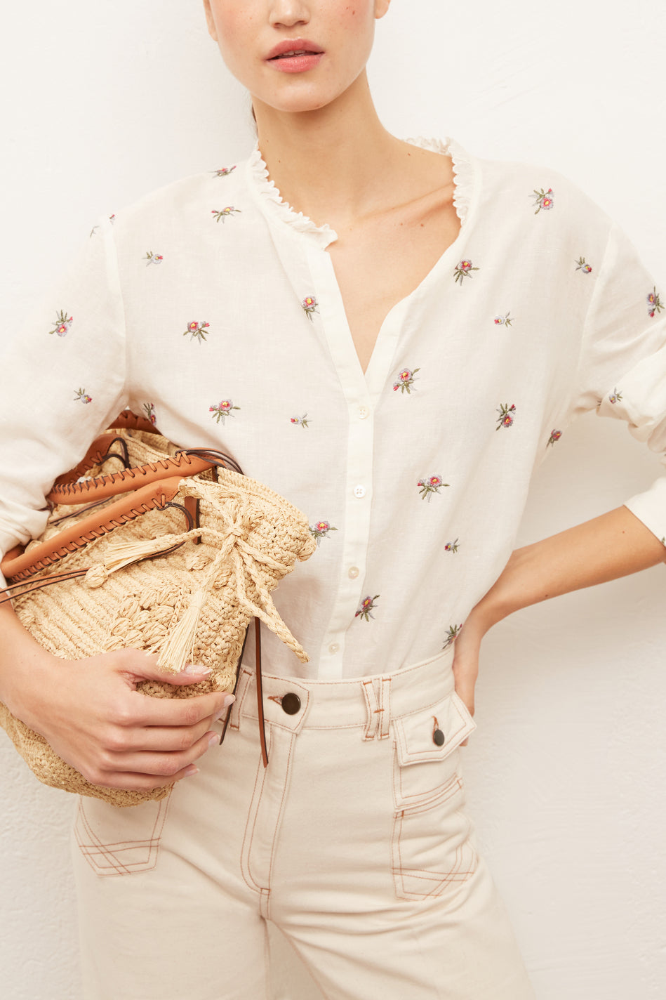 NEHEMIA - Chemise coton et lin avec broderies Faume - seconde main