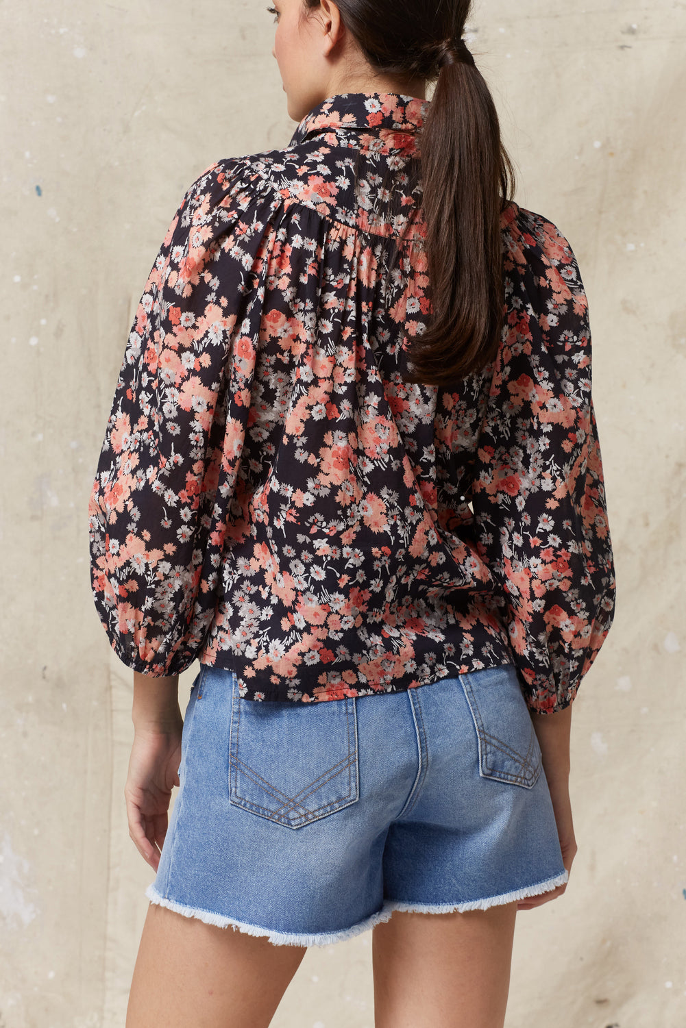 Chemise fleurie en coton et col Claudine - ELTON Faume - seconde main