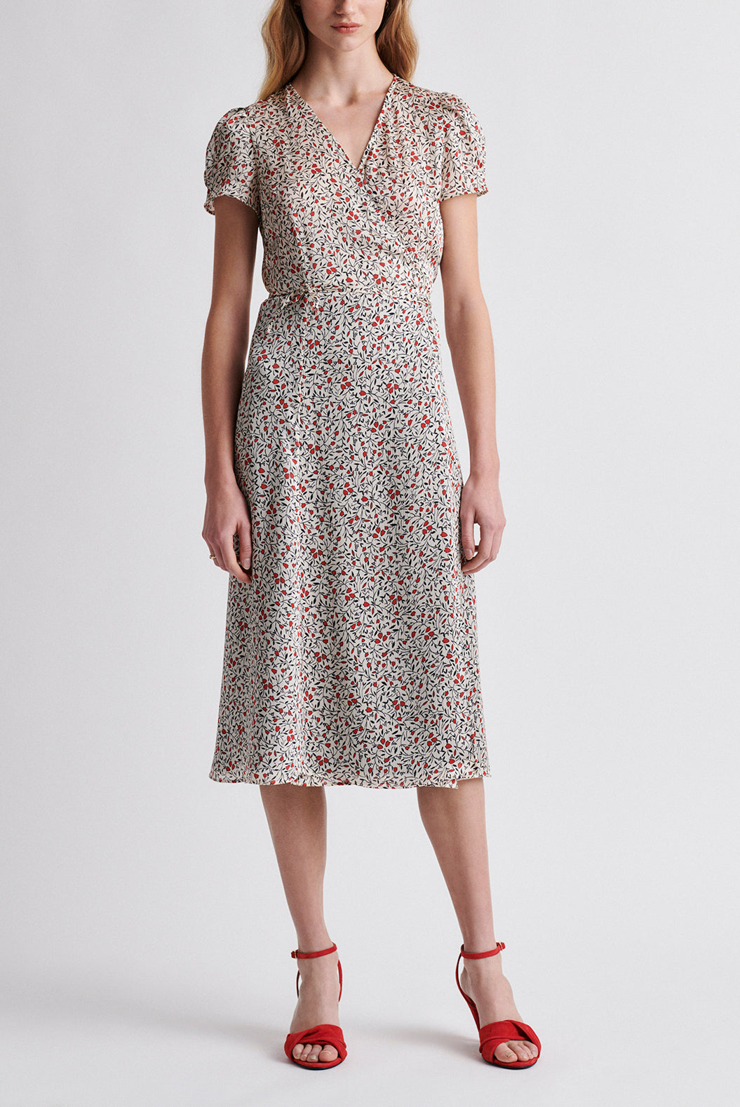 SARA - Robe portefeuille à imprimé floral Faume - seconde main