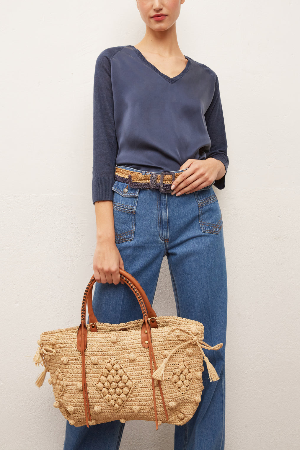 EVANNA - Pull V en lin et soie Faume - seconde main