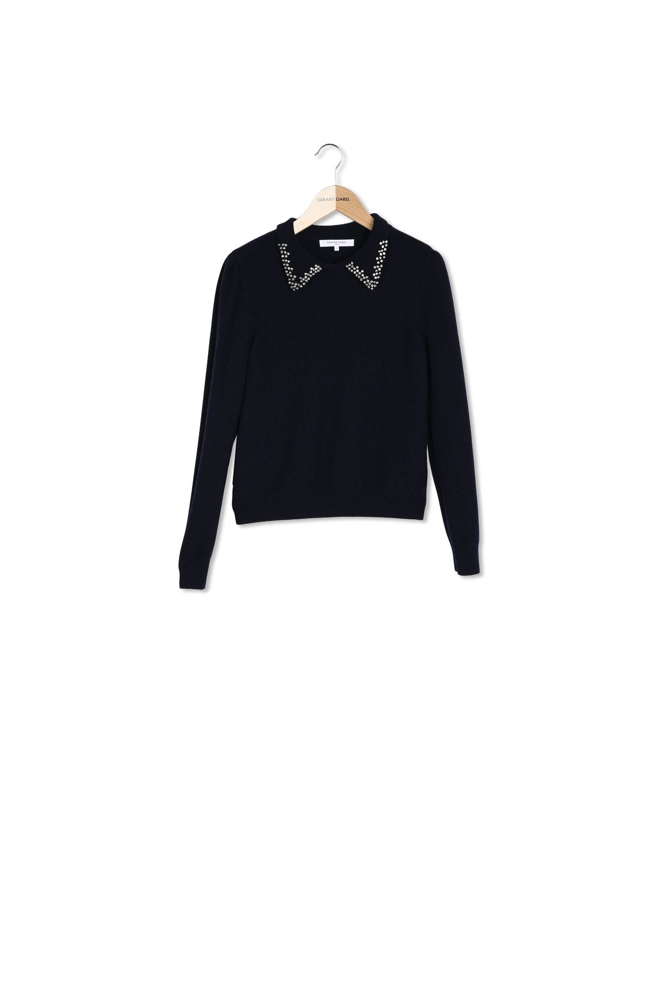 Pull uni en laine avec col chemise et strass - LUDIVINE Faume - seconde main