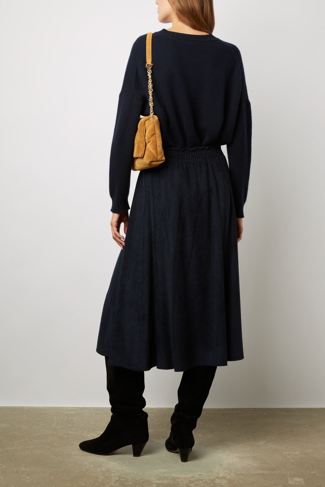 Jupe midi en velours à fines côtes - BASILIC Faume - seconde main