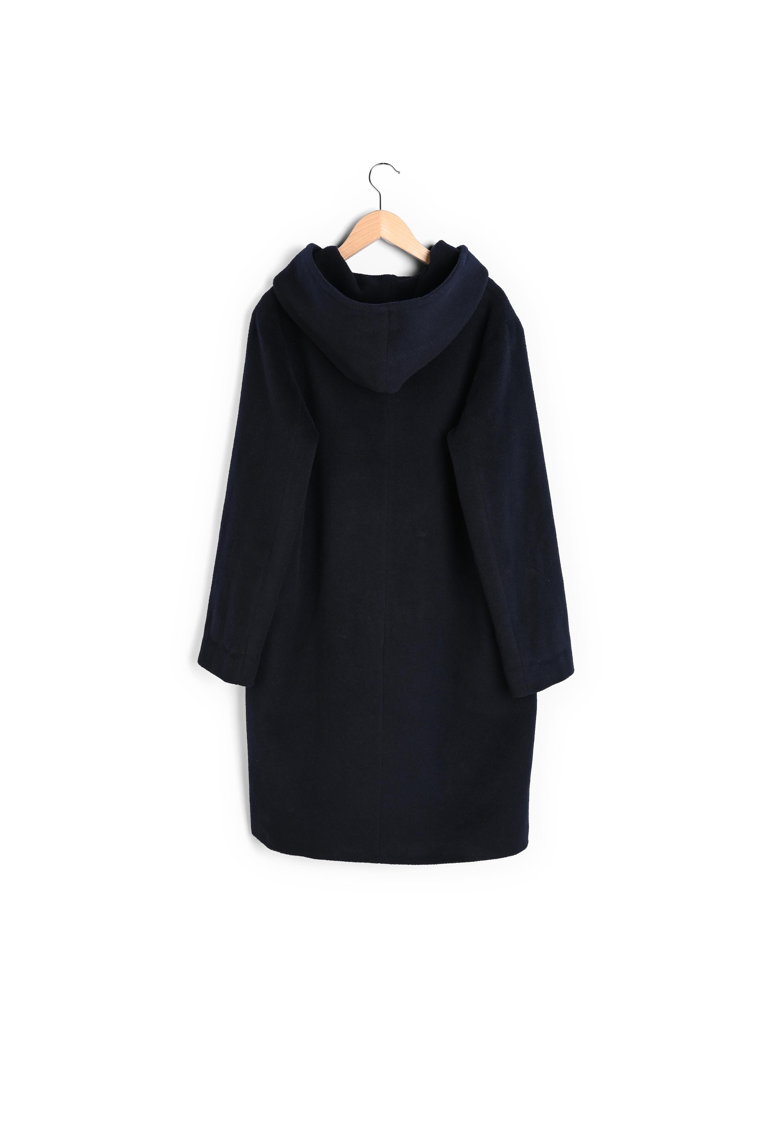 Manteau droit à capuche en laine et alpaga - SAKURA Faume - seconde main