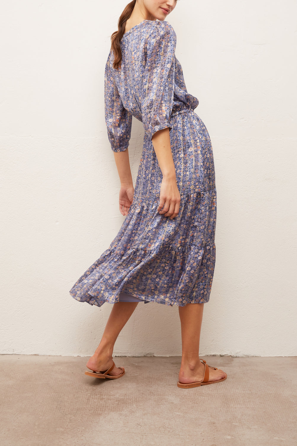 SAHE - Robe longue en soie et Lurex à imprimé floral Faume - seconde main