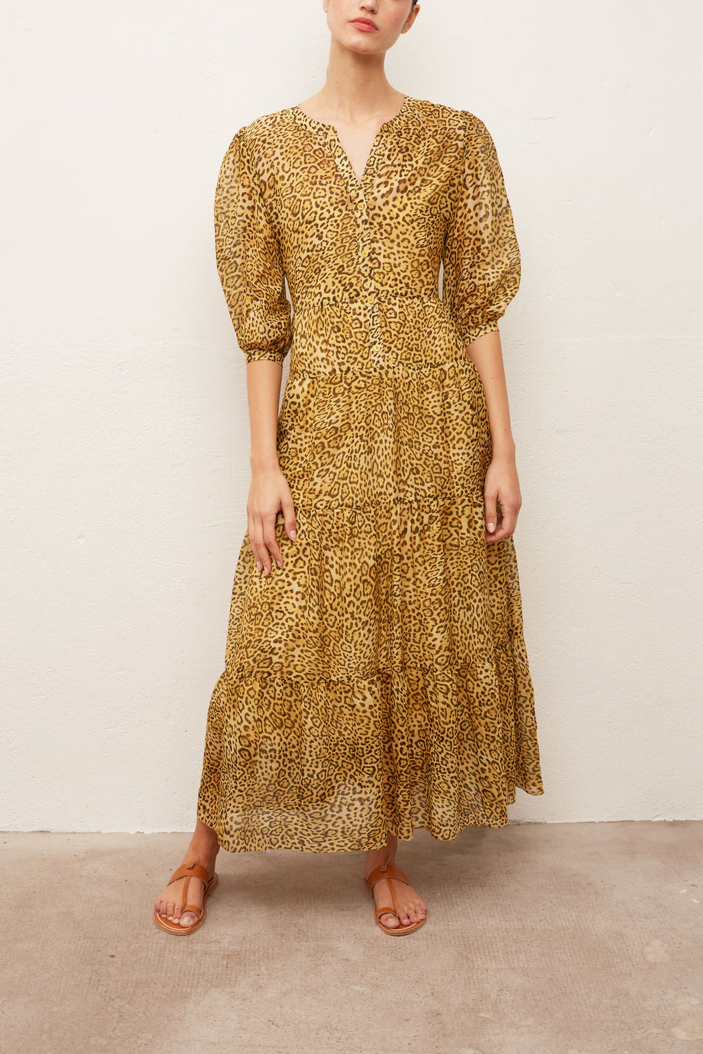 SAO - Robe longue à imprimé animalier en coton et soie Faume - seconde main