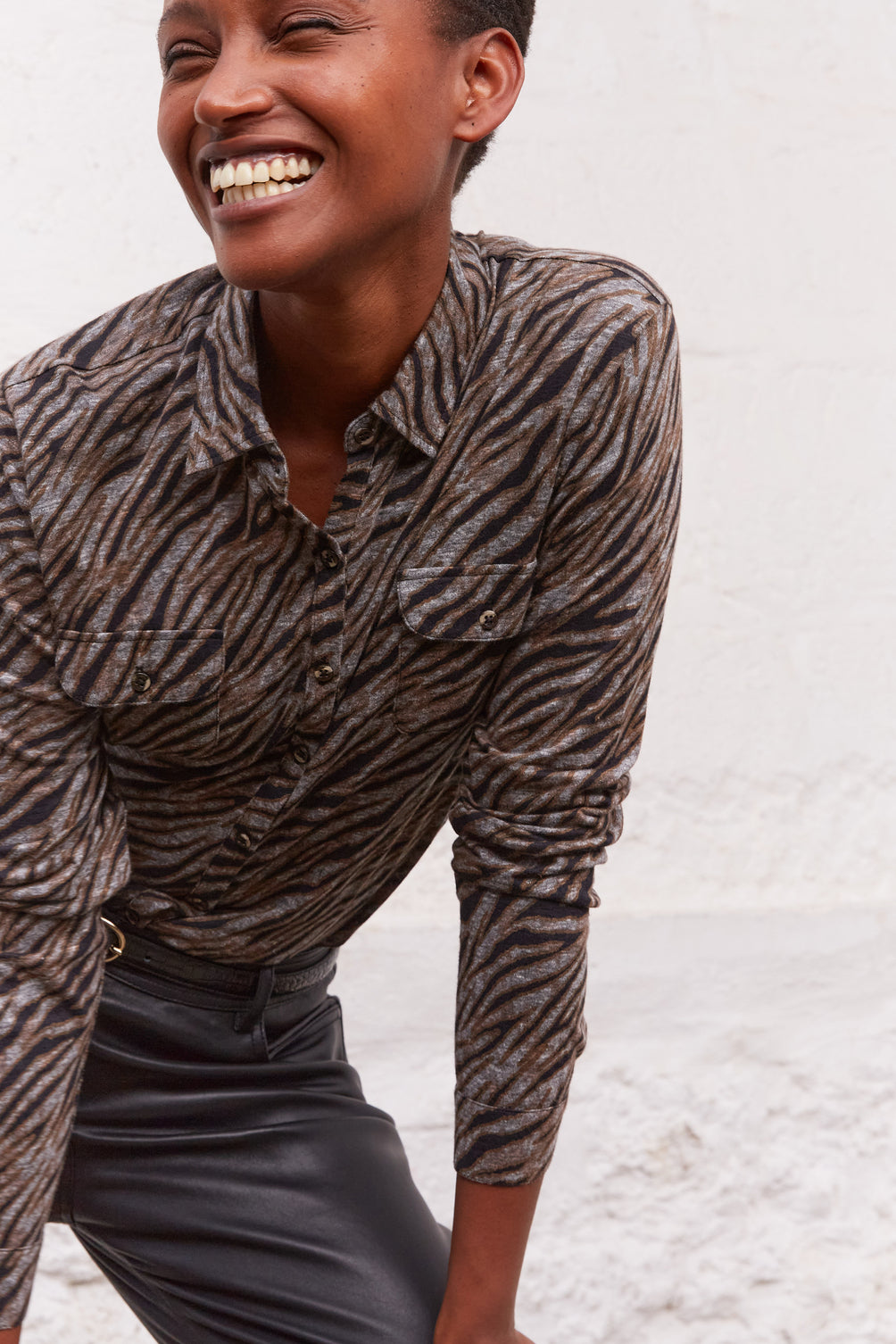 Chemise en jersey imprimé d'un motif zébré - ADELE Faume - seconde main