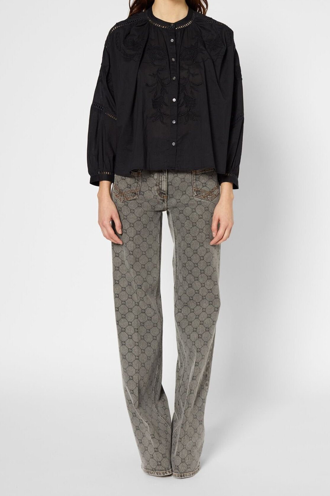 Chemise brodée en voile de coton - UCILLE Faume - seconde main
