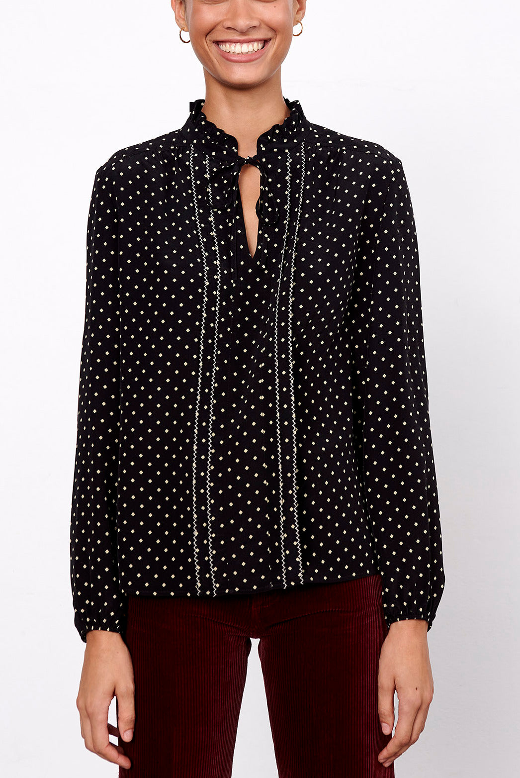 MOANA - Blouse avec mini-losanges en soie Faume - seconde main