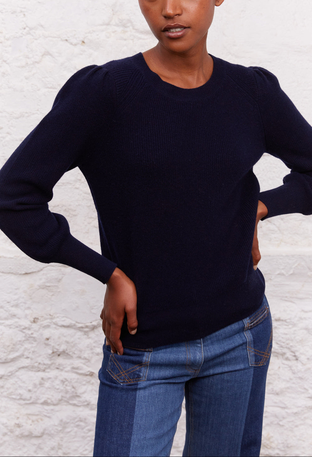 Pull en laine côtelée et manches fantaisies - LEONE Faume - seconde main