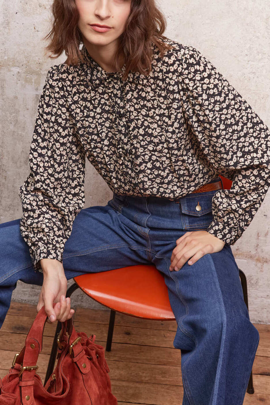 Chemise fleurie avec volants et plis - CHEYENNE Faume - seconde main