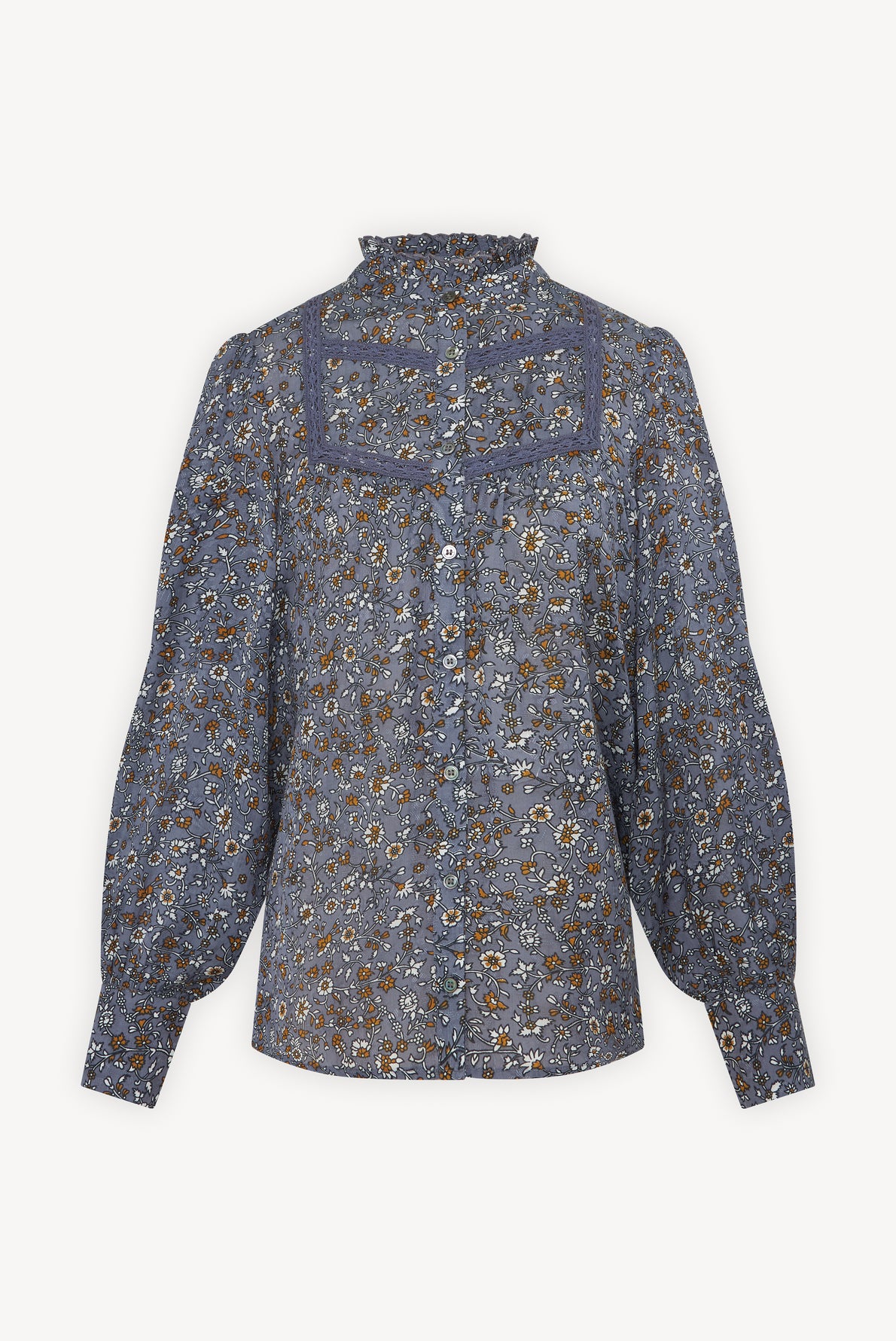 Blouse fleurie avec dentelle - CLAUS Faume - seconde main