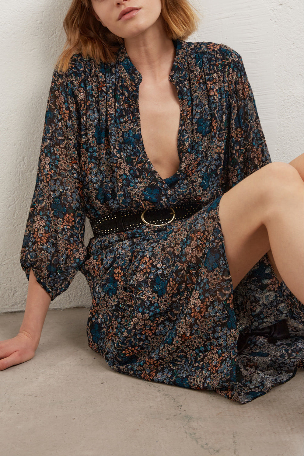 Robe longue imprimée avec Lurex Faume - seconde main