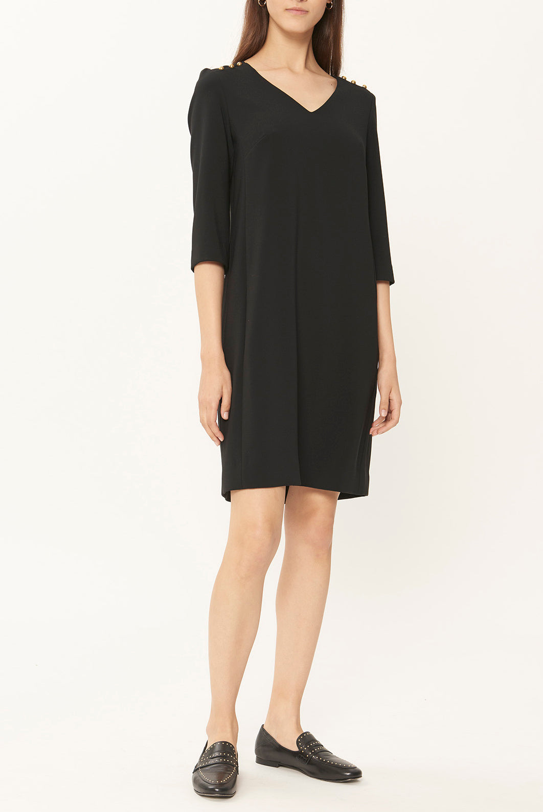 DARYL - Robe droite en crêpe avec boutons Faume - seconde main