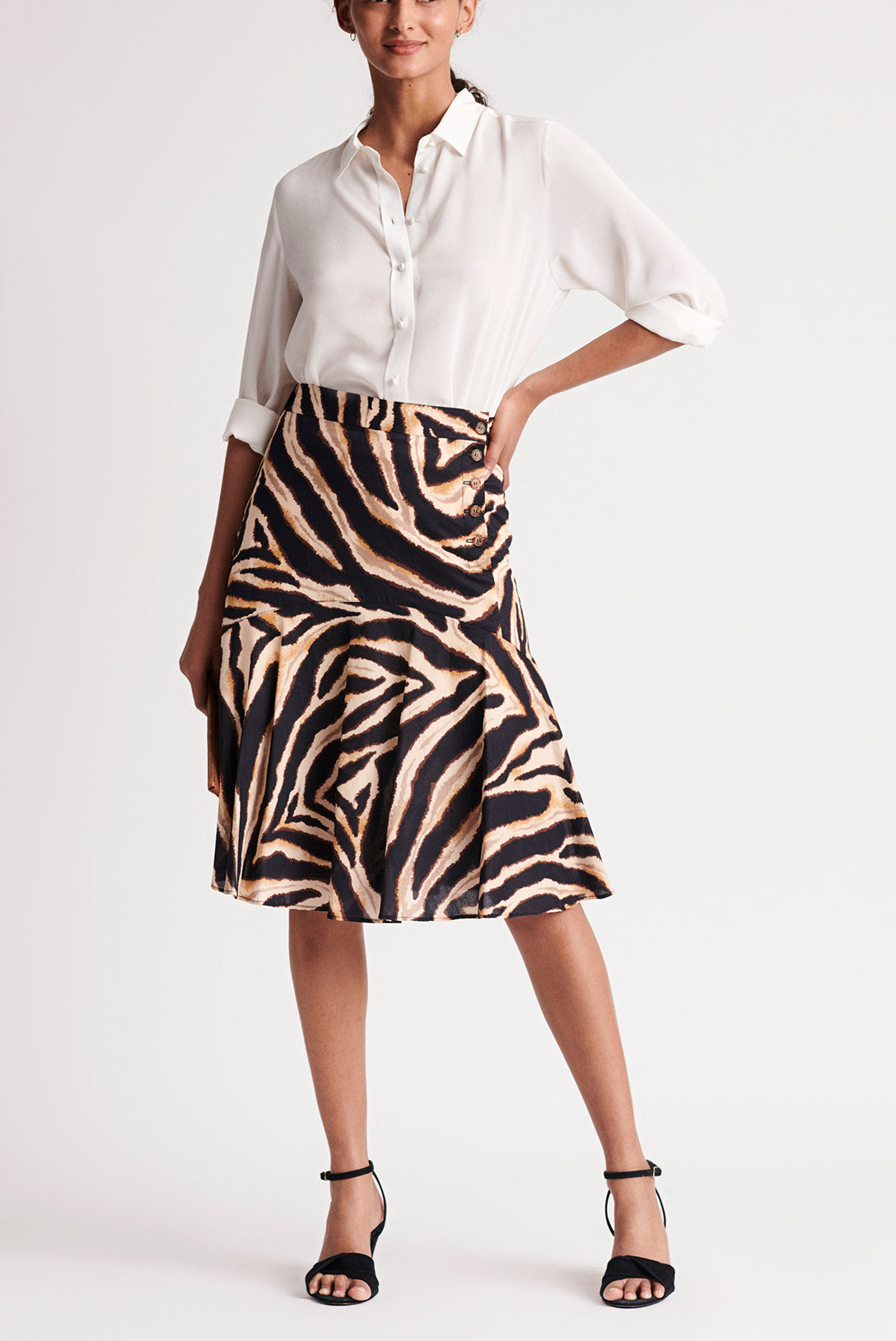 LILLIA - Jupe en coton à imprimé animalier avec volant Faume - seconde main