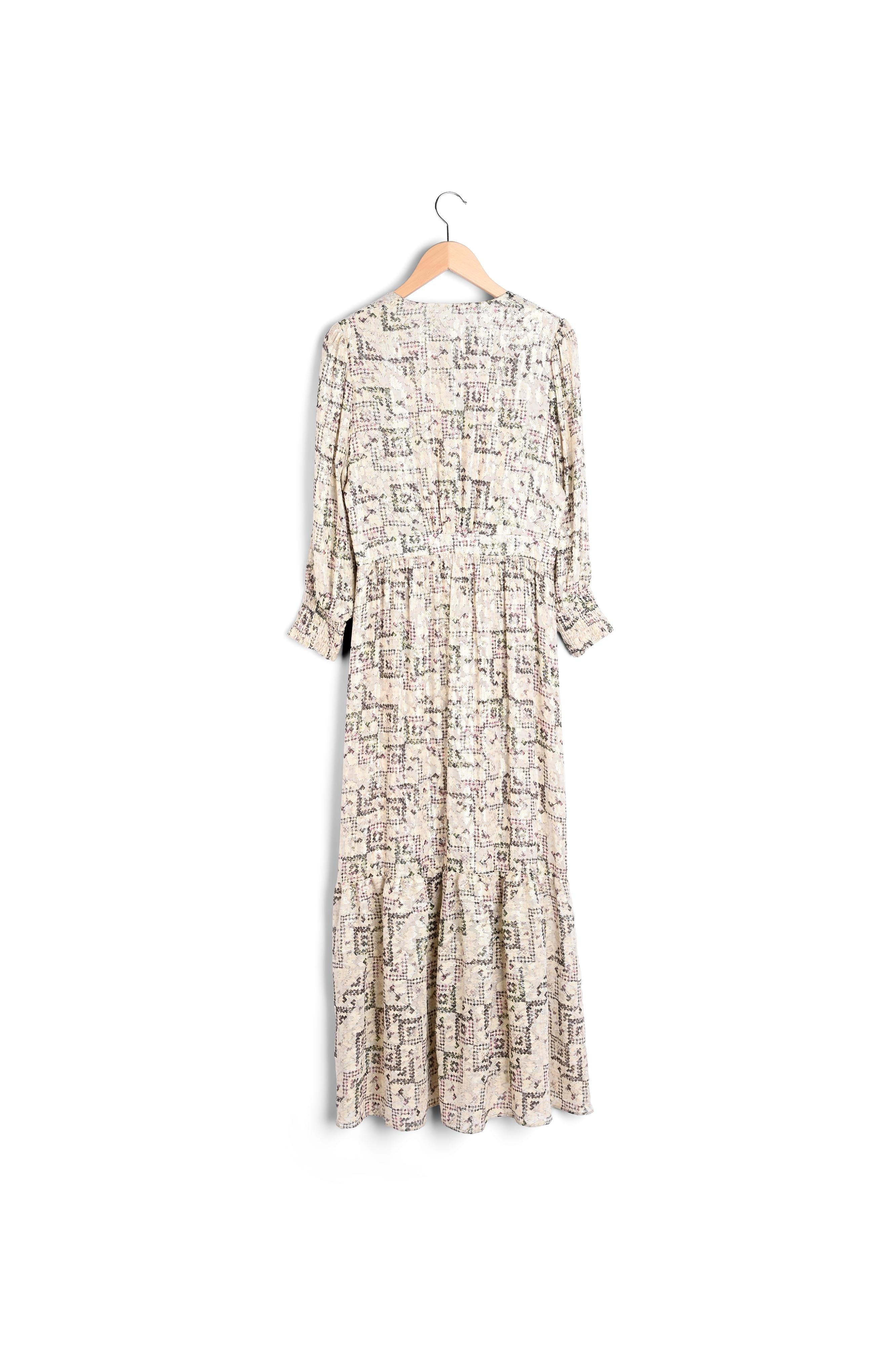 SOLANGE - Robe longue imprimée en soie mélangée et Lurex Faume - seconde main