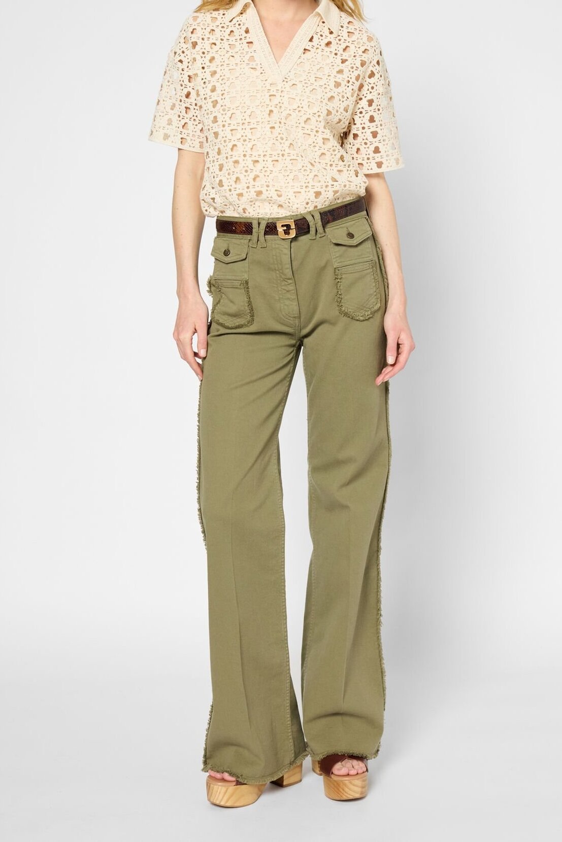 Jean flare kaki à franges - ANNA Faume - seconde main