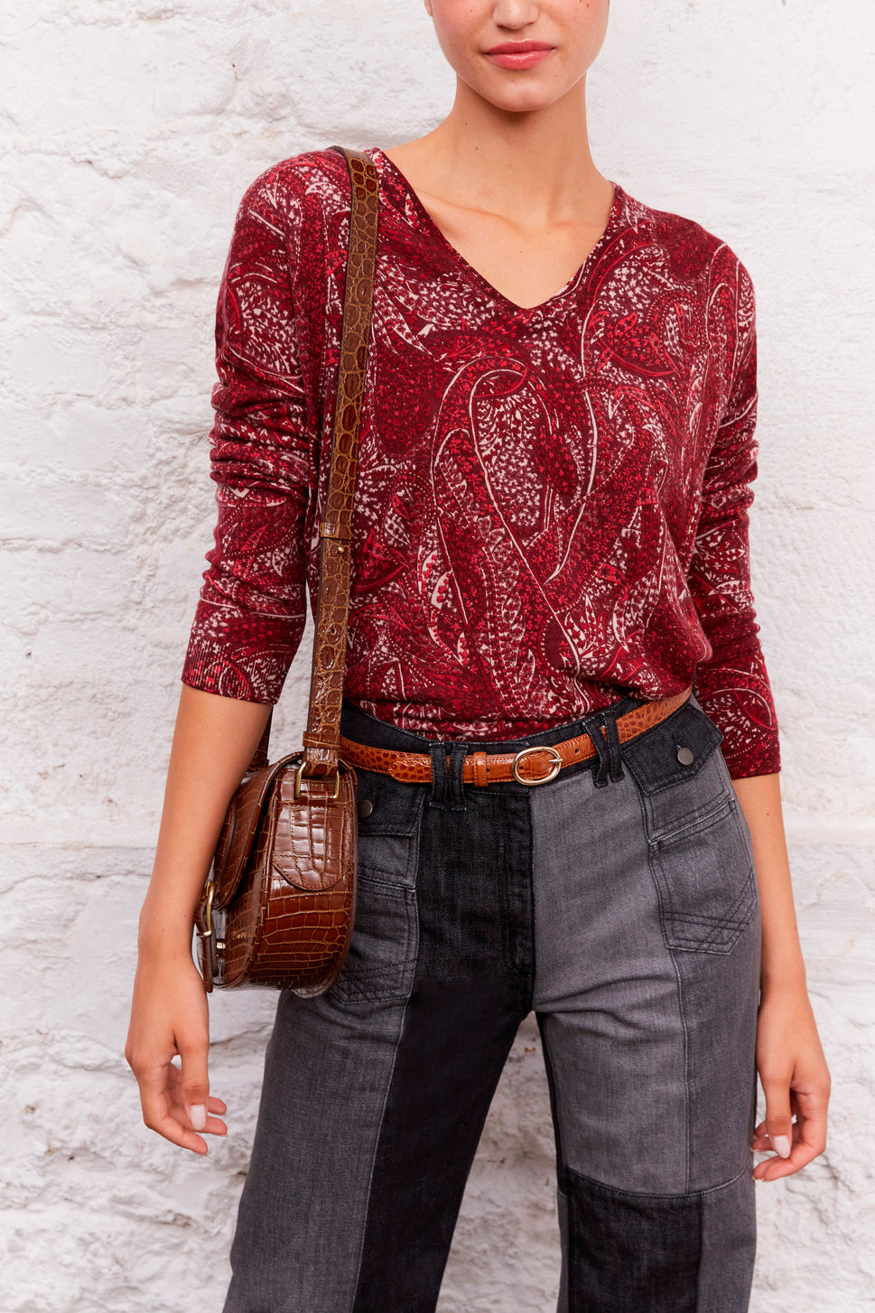 Pull V en laine à l'imprimé cachemire - LIAM Faume - seconde main