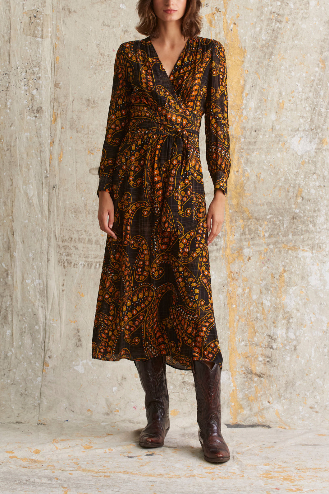 Robe portefeuille imprimé 1970s - JANE Faume - seconde main