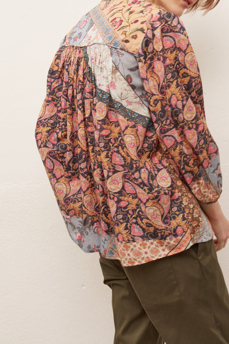 NUBIA - Blouse en voile de coton façon patchwork Faume - seconde main