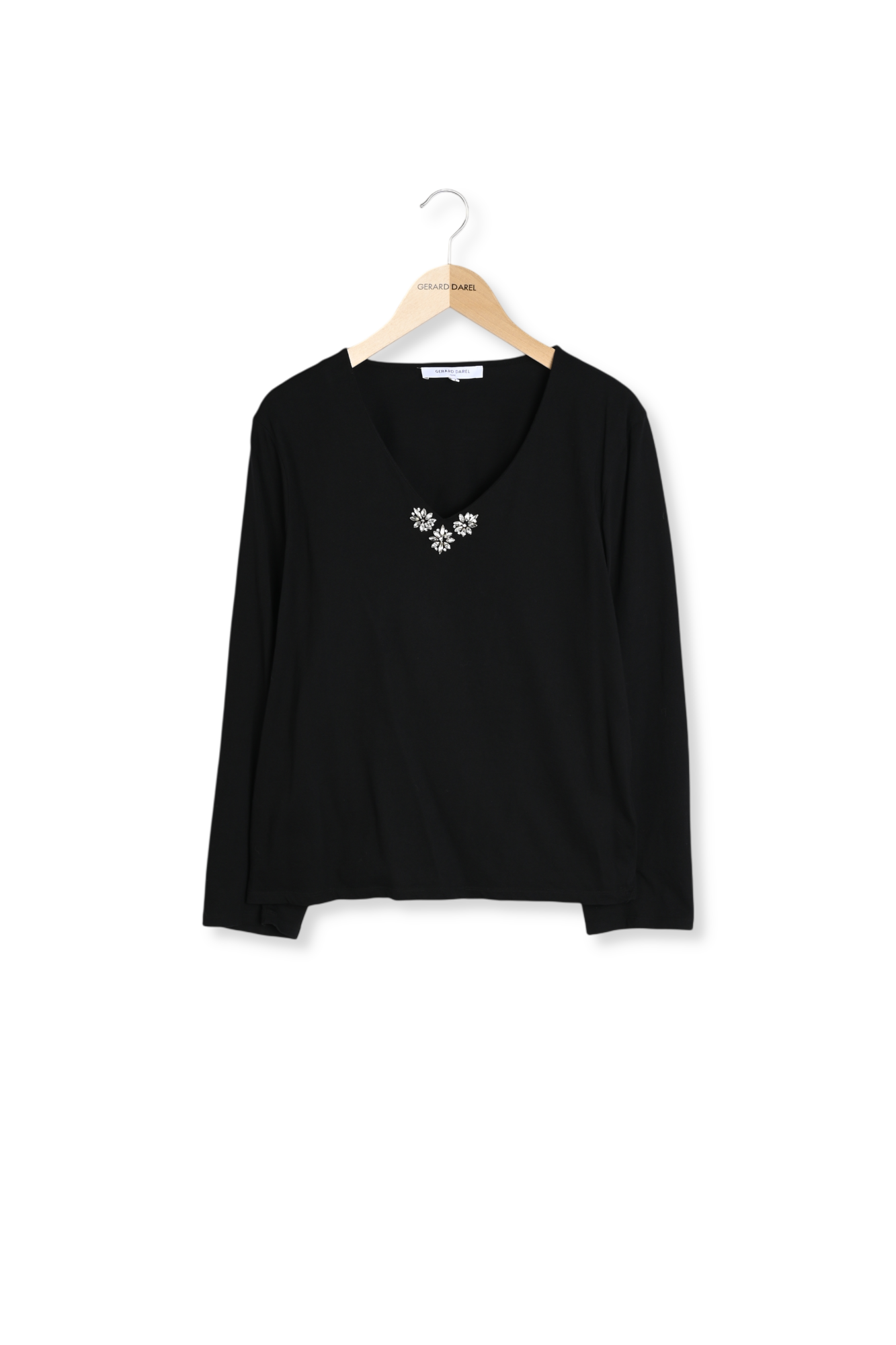 T-shirt uni au col V décoré de diamants - ARIELLE Faume - seconde main
